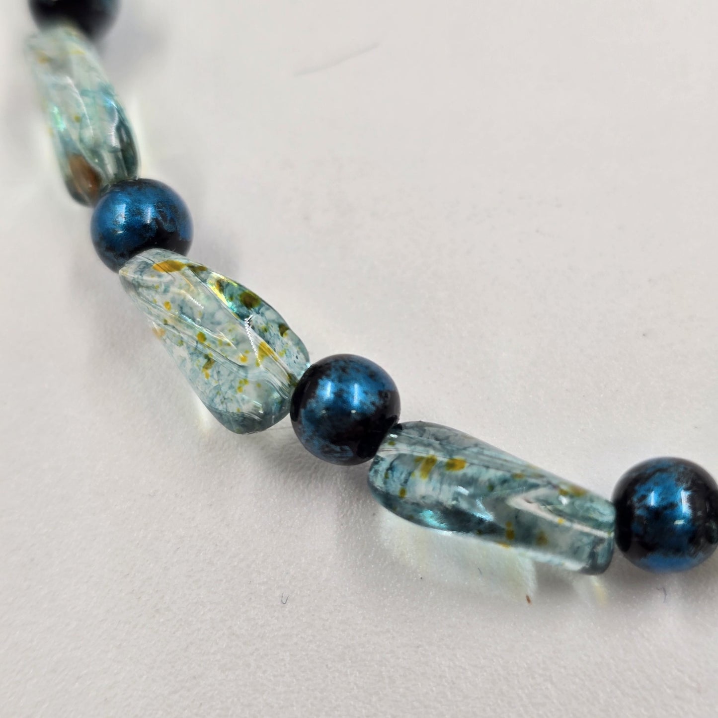 2 Stretch Bracelets Blue Silver Tone Clear Chunky Beads Fashion Jewelry 6.5-7"