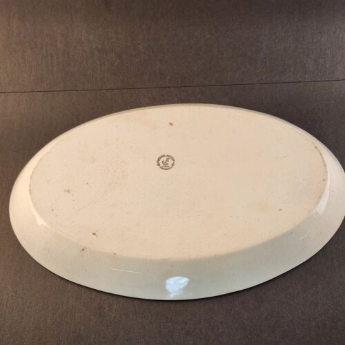 Anchor Pottery Serving Platter Trenton New Jersey JEN Green Floral 14.5" Long