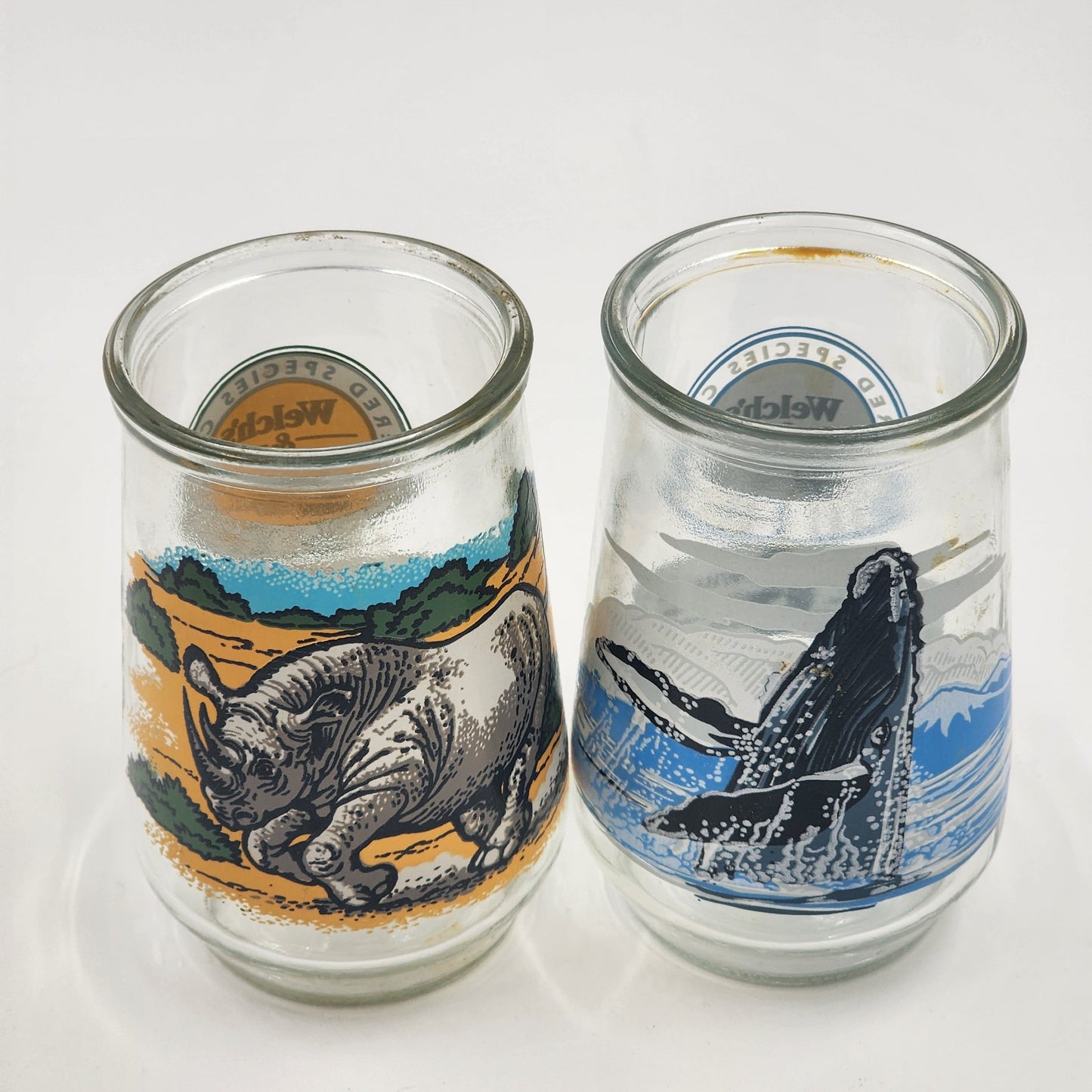Endangered Species Collection #2 Rhino #6 Whale Welch's Jelly Jar Glass 4"x2.5"
