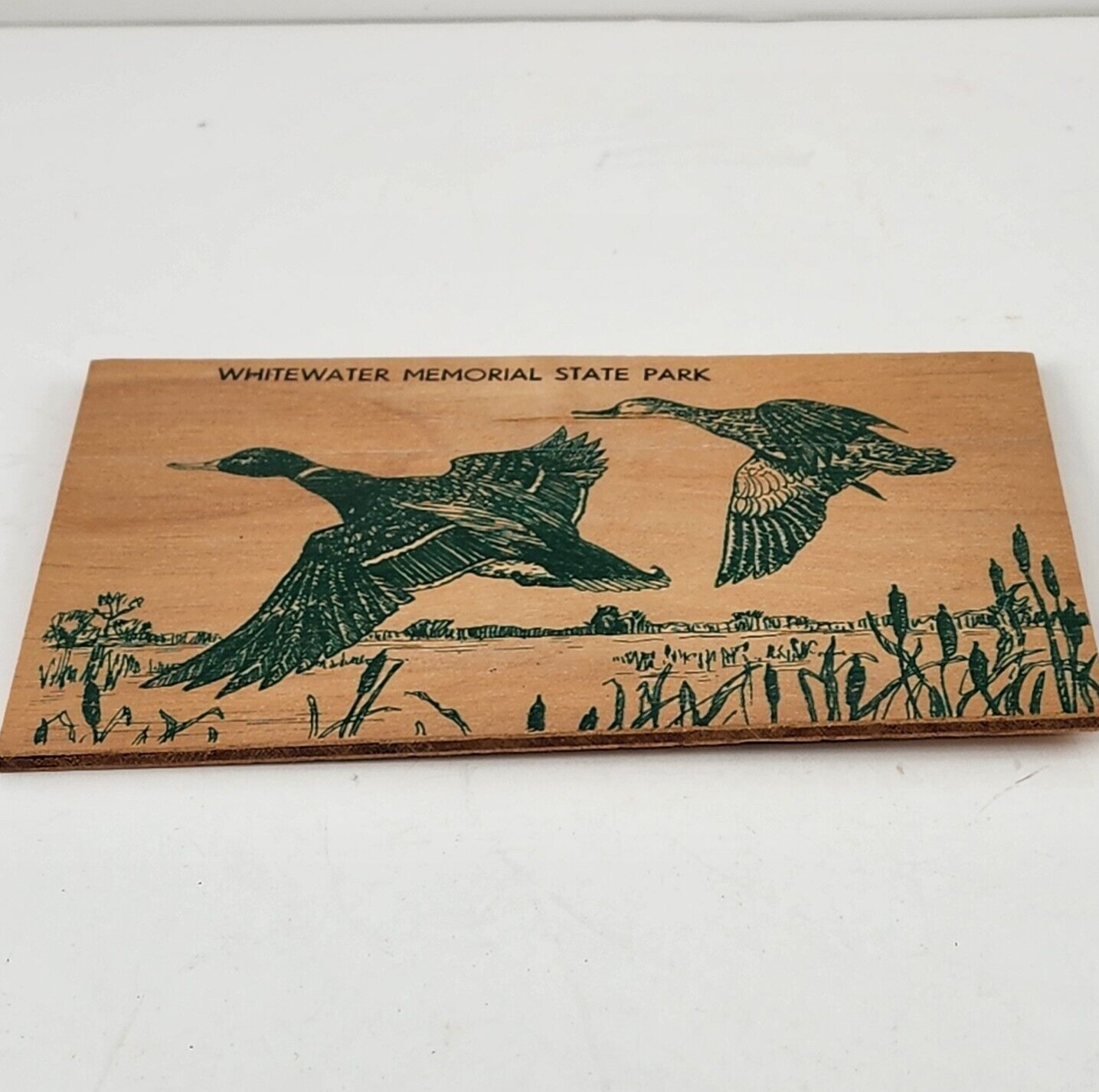 Wooden Postcard Flying Geese Souvenir Vintage Whitewater Mem State Park Unused