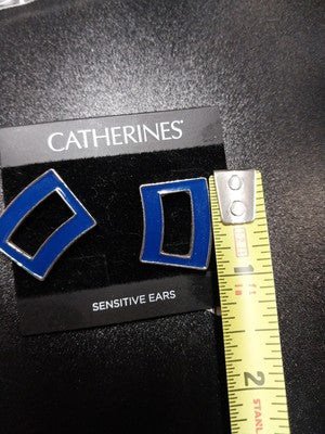 Catherines Silver Tone in Glossy Blue Pierced Earrings Geometric Shape Push Back