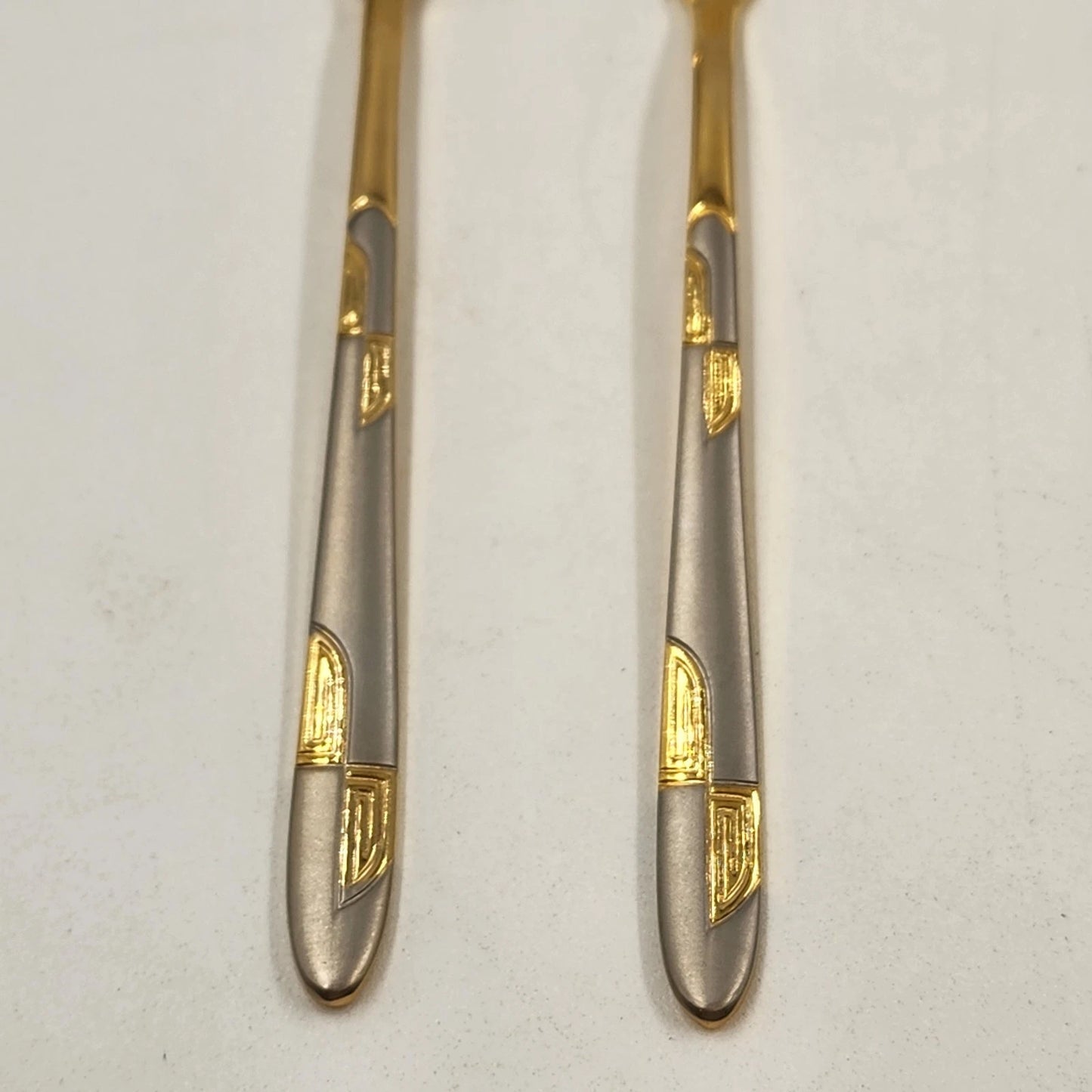 Kum Kang Demitasse Spoon & Fork Set 10 Pcs Gold Tone 18/10 Stainless Steel Boxed