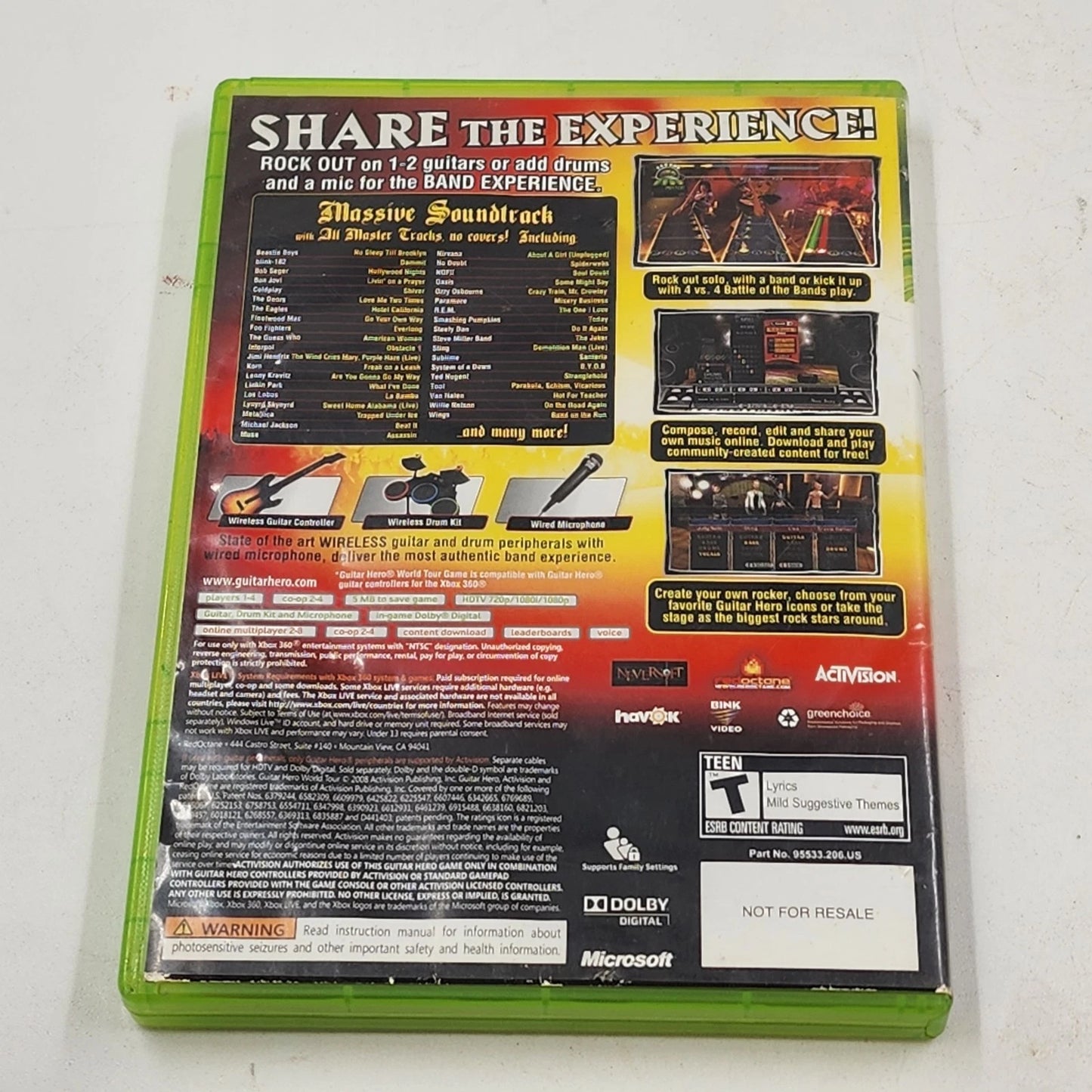 Guitar Hero World Tour Xbox 360 Music Rhythm Game Full Band Experience