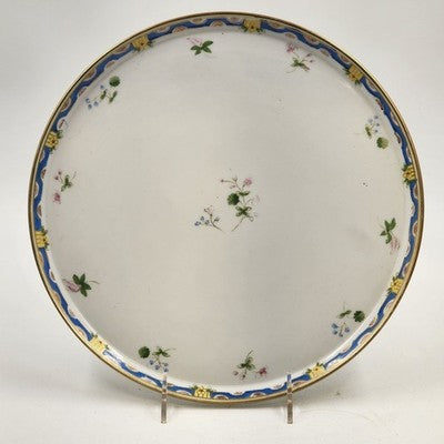 Nippon Morimura 12" Serving Plate Hand Painted Floral Blue Yellow Edge Vintage