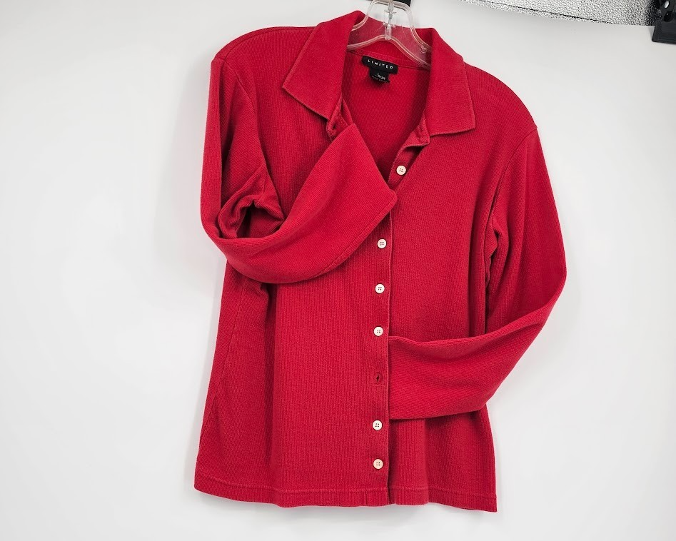 Vintage 90s The Limited Sweater Women’s L Red Button Front Collared Cotton Made in Korea