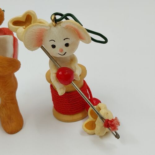3 Hallmark Keepsake 1986 Ornaments CINNAMON BEAR Snow Buddies POPCORN MOUSE