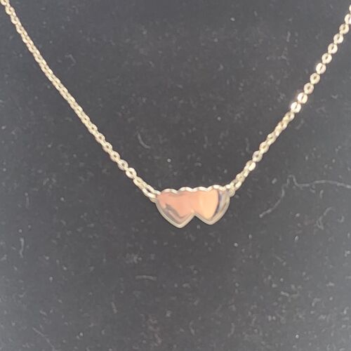 Sarah Coventry Double Heart Necklace Silver Tone Oval Link Chain 7.8" Choker Vtg