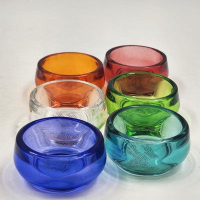 Set of 6 Pottery Barn Colored Glass Tealight Candle Holders in Original Box 7"