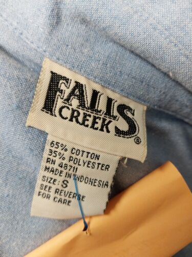 Falls Creek Blue Blouse With Pumpkins Button up Long Sleeve Cuffed Size Small