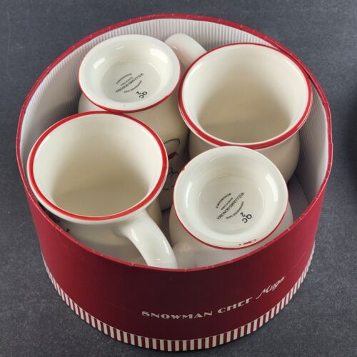 Williams Sonoma Snowman Chef Hot Cocoa Mugs Coffee Cups Holiday Christmas 4 pc