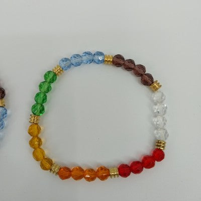 Set of 2 Multicolor Bracelets Faux Pearl Faceted Glass Beads with Gold Tone 6.5"