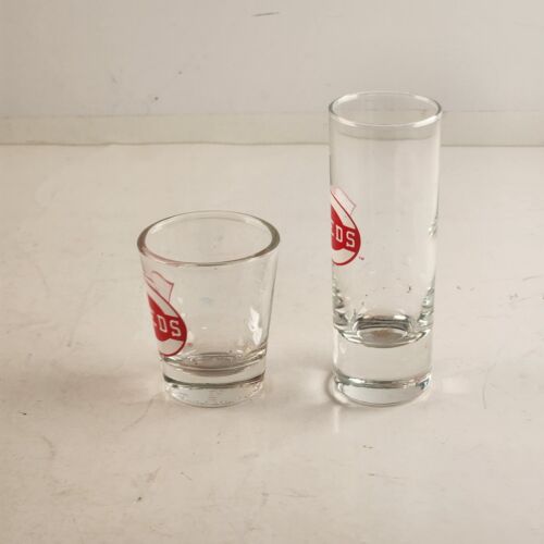 Set of 2 Cincinnati Reds Clear 2 Oz Game Day Shot Glasses Vintage MLB Baseball