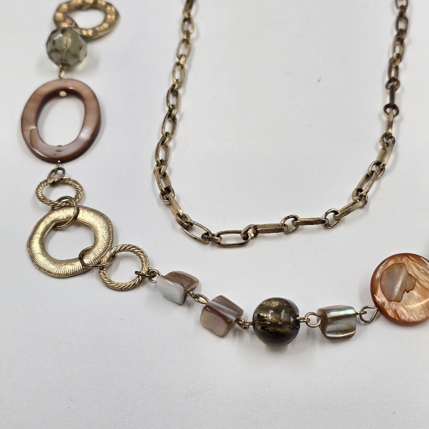 Gold Tone Chain Unique Elegant Round Discs & Beads Artsy Statement Necklace 21"
