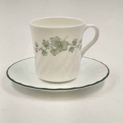 Corelle Callaway Green Ivy Mug Cup Saucer Set Swirled Edge USA