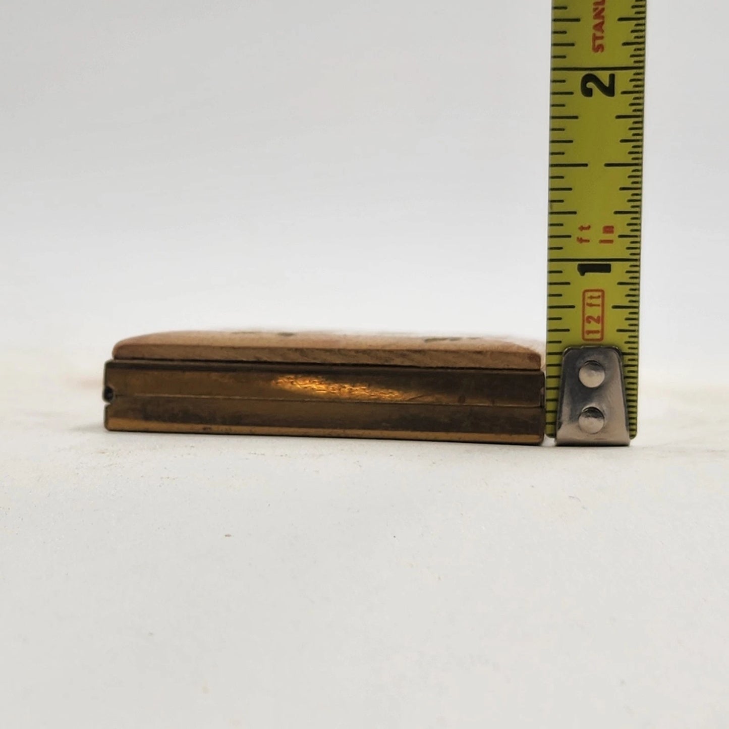 Make-Up Compact Carved Wooden Top Brass Powder Case Mirror Floral 1960's MCM