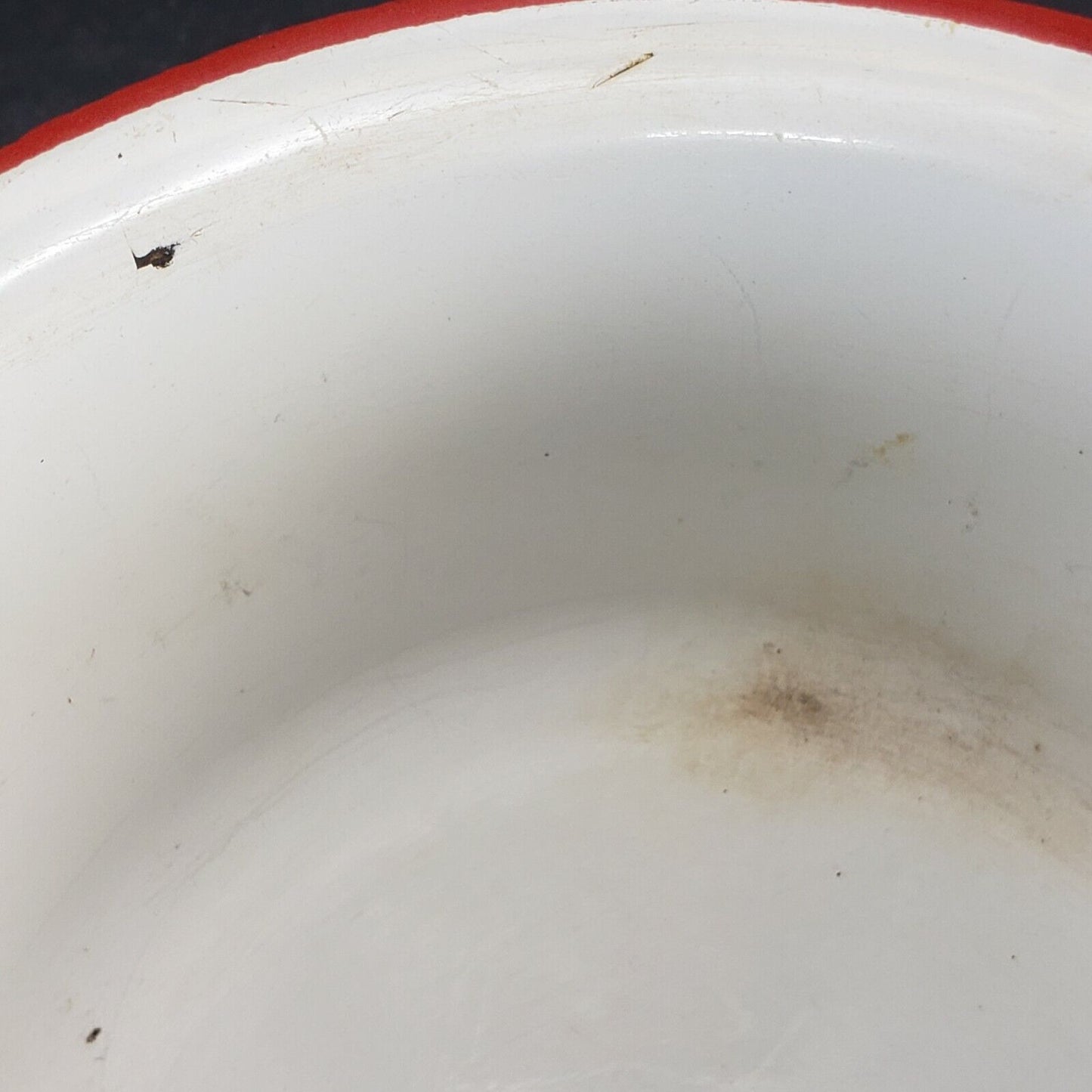 Depression Era Enamelware Pan White Red Trim 7.25” Vintage
