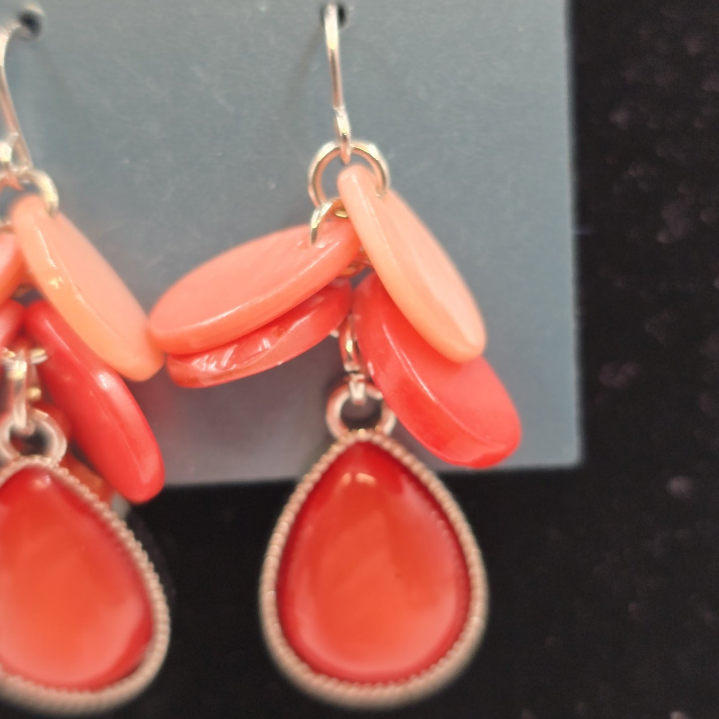 2 Sets Earrings Coral Pink Resin Square Silver Tone Red Oval Plastic Bead Dangle