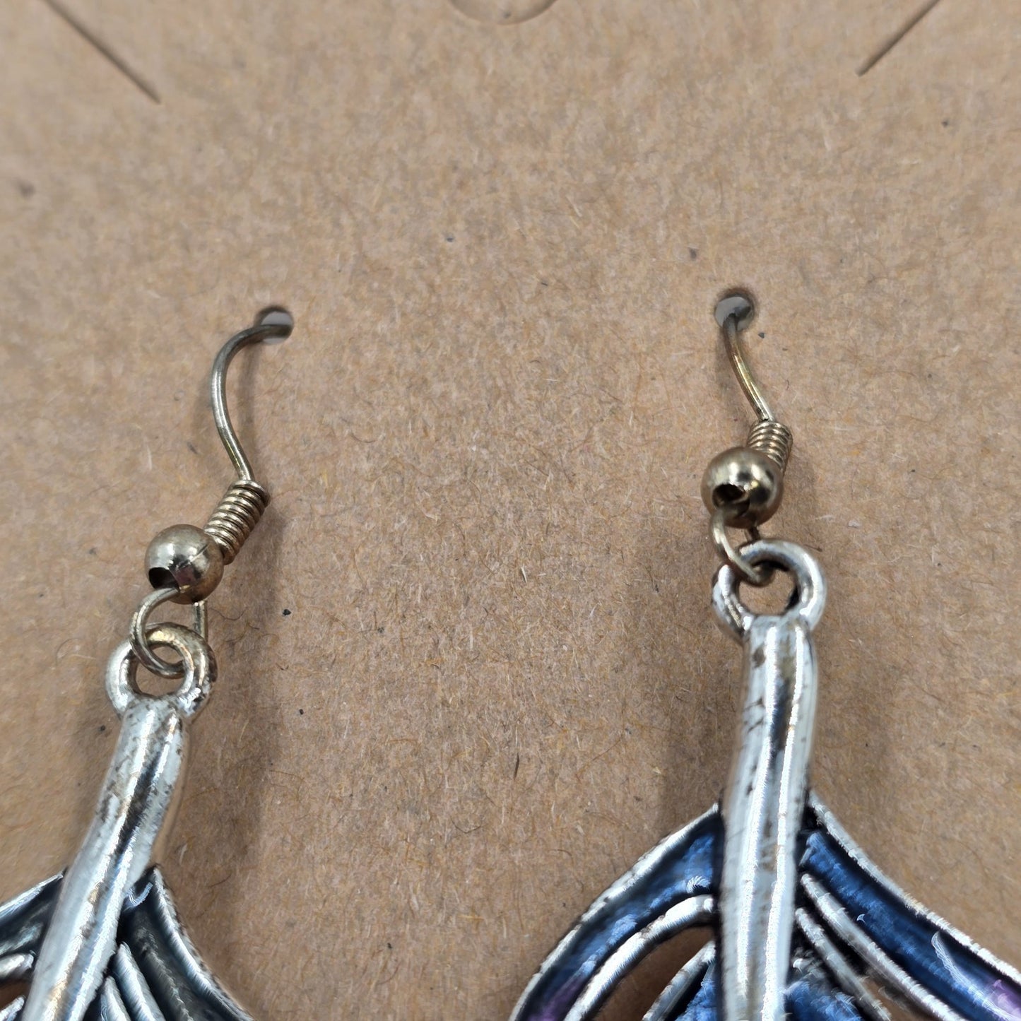 2 Set of Earrings Feather Shape Enameled Rhinestone & Avon Boho Weave Multicolor