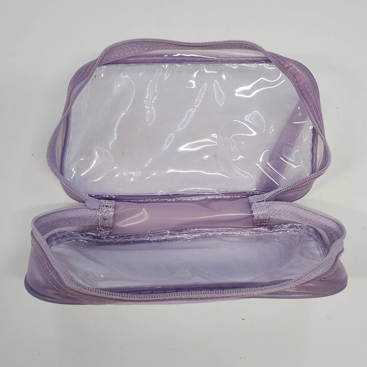 Purple Clear Vinyl Cosmetic Makeup Bag Zip Travel Toiletry Case 6.5" China