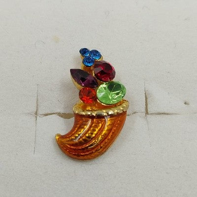 Gold Tone Multi Color Rhinestones Brown Enamel Cornucopia Brooch Lapel Tack Pin