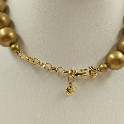 Gold Tone Chain with Gold Chunky Faux Pearl Beaded Statement Necklace Jewelry