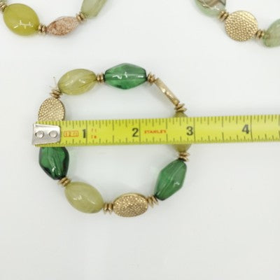 Set of 3 Bracelet Gold & Pale Green Tone Faux Pearl Faceted Oval Bead Stretch 7"