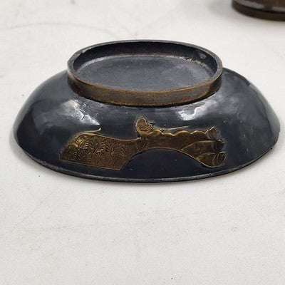 3 pcs Pewter & Brass Duck Family Large & Small Trinket Box Dish 1990s China