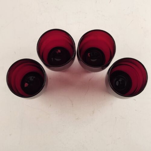 Set of 4 Anchor Hocking Royal Ruby 5 Oz Footed Juice Tumbler 3.75" Vintage