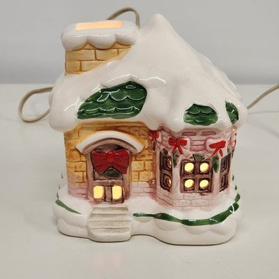 Christmas Snow House Village 6.5" Ceramic Switch Control Light-Up Lamp Tabletop