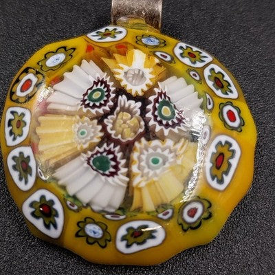 Murano Glass Round Pendant Colorful Millefiori Art Glass Jewelry No Chain