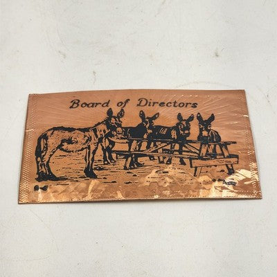 Gregoria’s Greetings Copper Metal Postcard Mules Board of Directors Souvenir