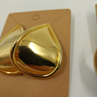 Set of Two Pair Large Gold Tone Pierced Earrings Chunky Hoop & Teardrop Shaped