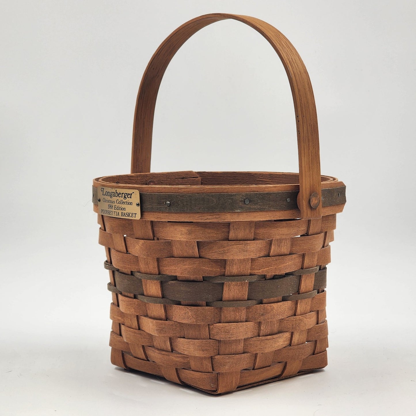Longaberger 1988 Poinsettia Basket Christmas Collection In Green 8" Across x 6"h