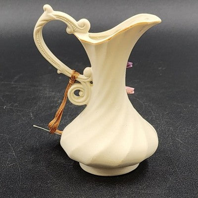 Arnart Antique Ivory Bisque Porcelain Vase Pitcher Raised Multicolor Roses 5"