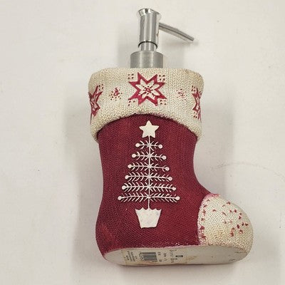 Christmas Soap Dispenser Santa Claus Red White Sock Ceramic Holiday 7.25"
