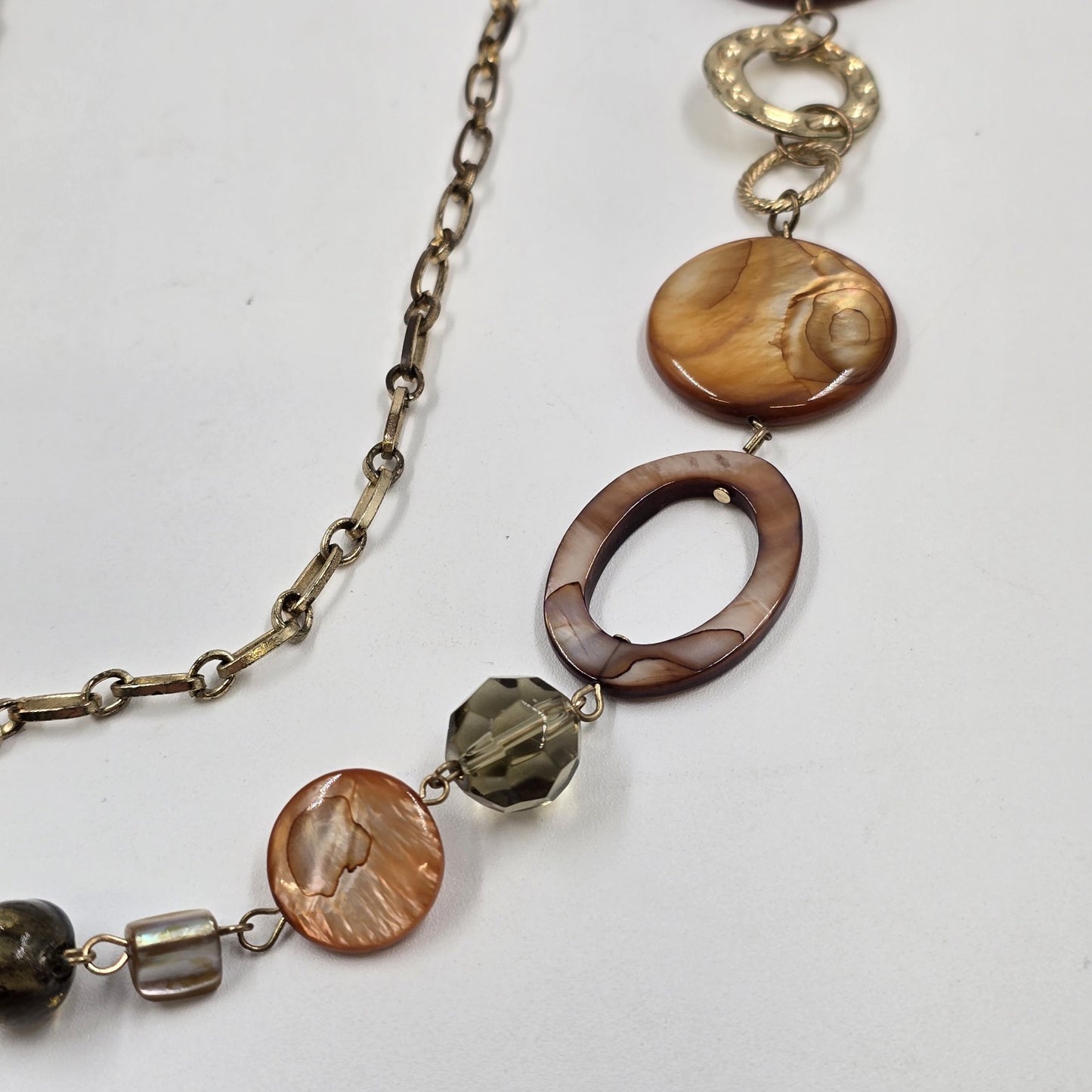 Gold Tone Chain Unique Elegant Round Discs & Beads Artsy Statement Necklace 21"