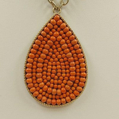 Plunder Gold Tone Chain w Orange Round Bead in Teardrop Shaped Pendant Necklace