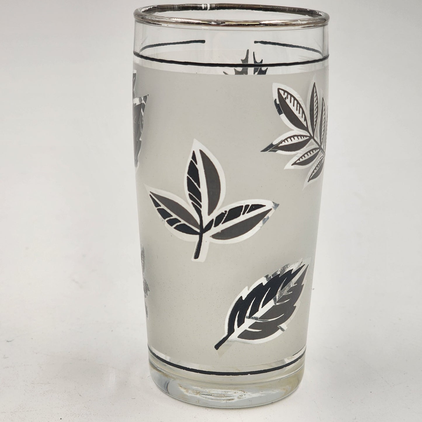 Set of 3 Libbey Frosted Silver Leaf Glasses Small Collins 4"x2" VTG