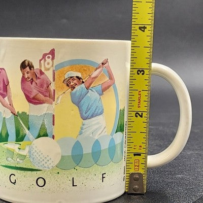 Jack Crompton Vintage White Ceramic Golf Mug Tea Cup 3.5" w Handle Golf Theme