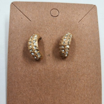Roman Pierced Drop Clear Pave Rhinestone Gold Tone Arched Earrings Push Back VTG