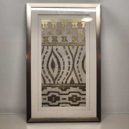 Tribal Pattern In Cream Framed Art Print Brushed Gold Wooden Frame 20" x 32" EUC