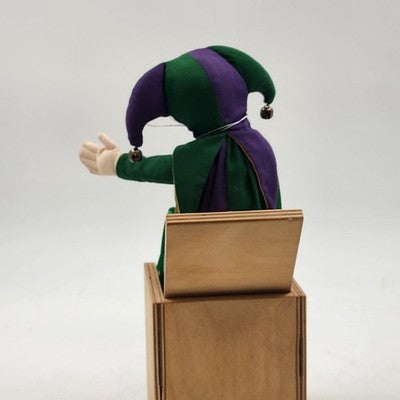 Jax Handmade Jack-in-the-Box Makers JESTER Purple and Green 4.25" Vtg 1985