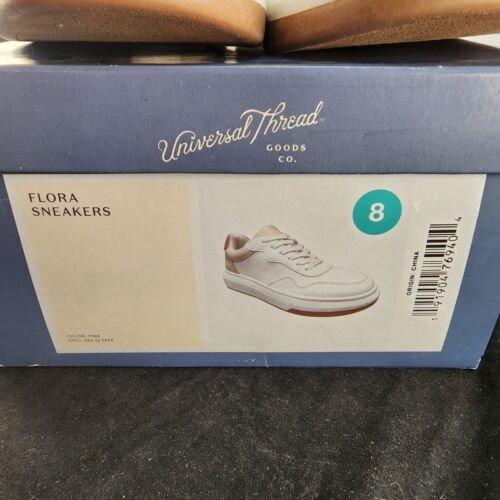 Universal Thread Women’s 8M Shoes Flora Casual Sneakers White Lace Up Pink Trim