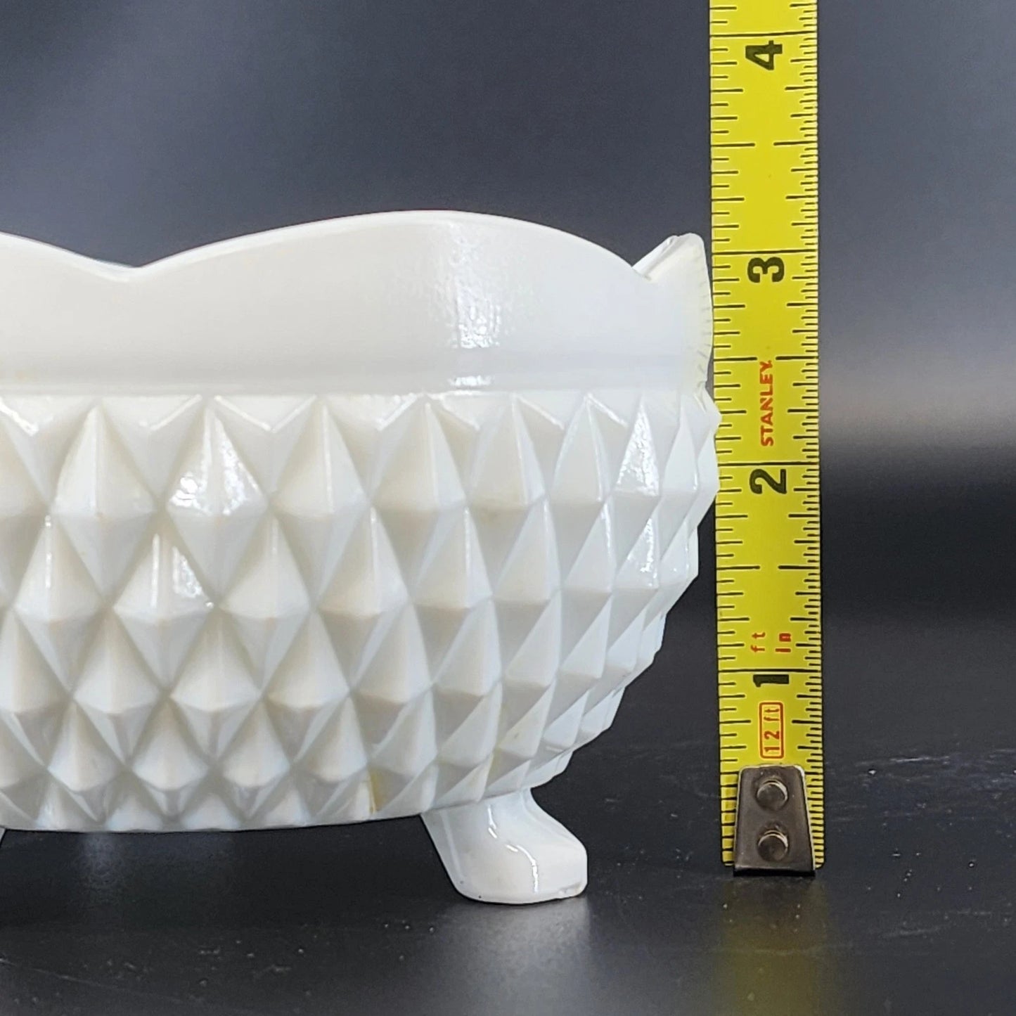 Vintage Indiana Milk Glass Diamond Point Candy Dish Footed Bowl