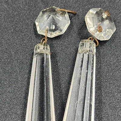 2 Icicle Spear Crystal Faceted Glass Prisms 2.8" w Octagon Accent Wire Connector