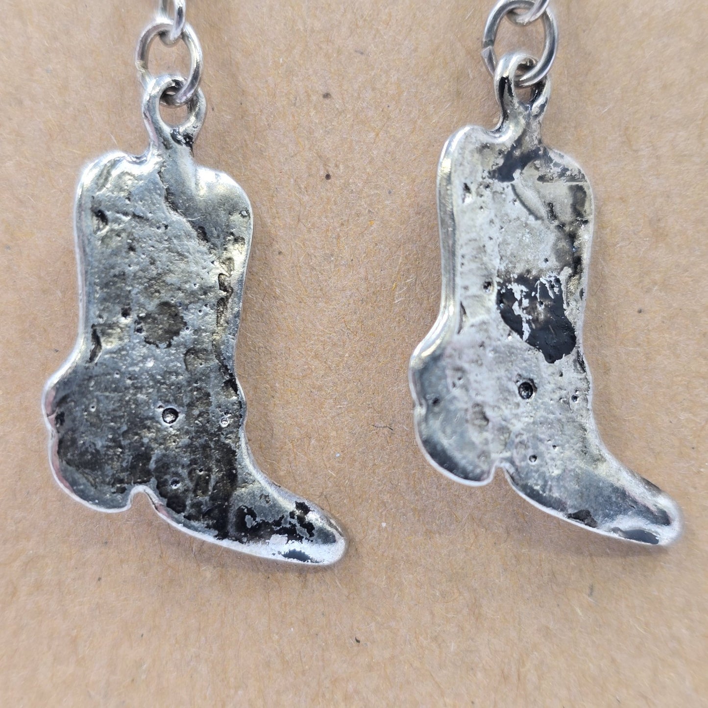 Silver Tone Cowboy Boot with Turquoise Heart Drop Dangle Earring Hook Clasp 1.5"