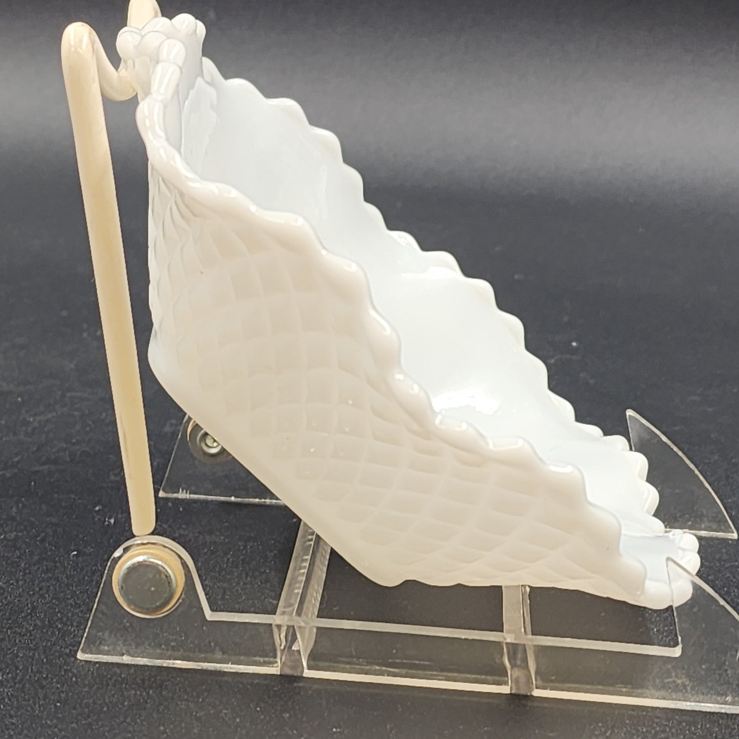 Hazel Atlas Milk Glass Candy Trinket Dish Diamond Point Square Ruffled MCM Vtg