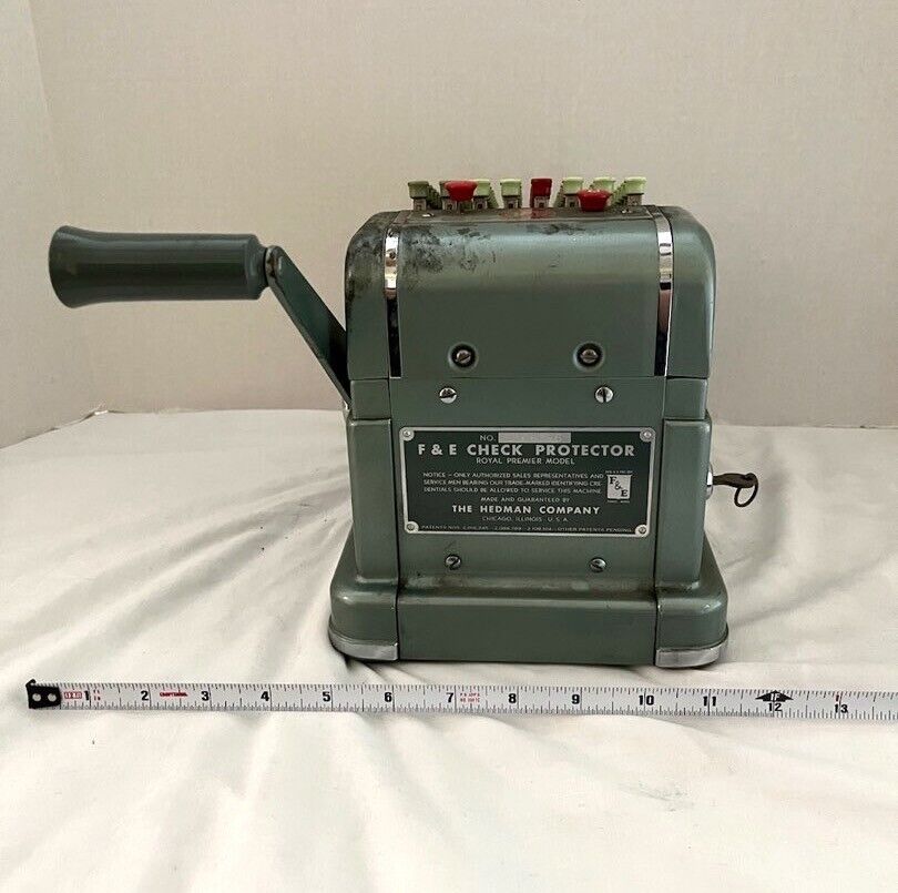 F & E Check Protector Hedman Company Printer Mechanical Office Equipment