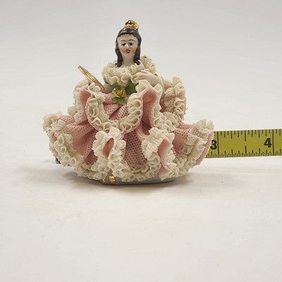 Dresden Princess Lady Figurine Pink Dress White Lace Originals West Germany