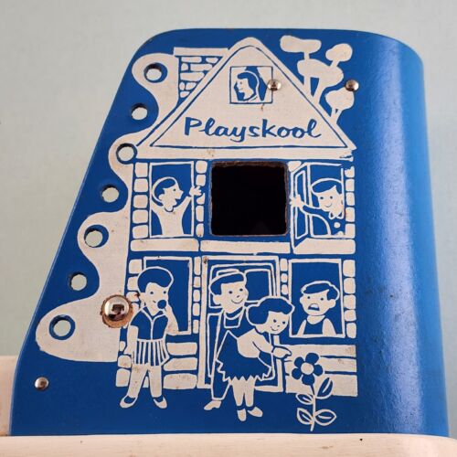 Original Playskool Blue Wooden Lacing Shoe Set Square Triangle Round Block Holes